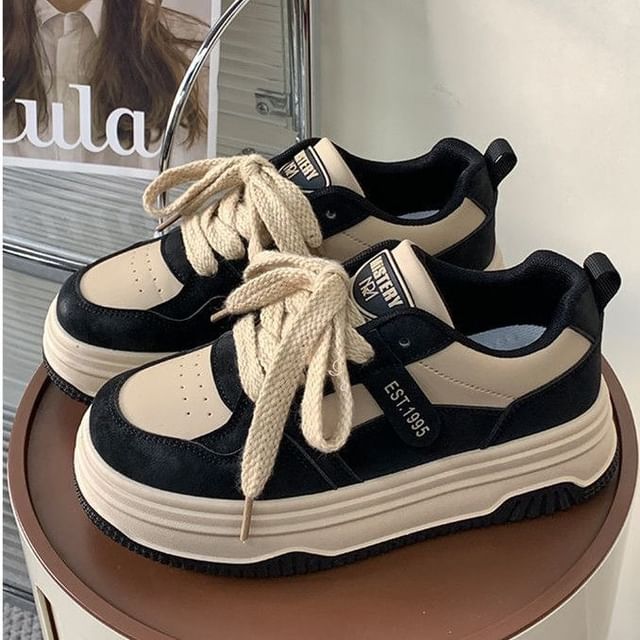 Two Tone Lettering Platform Sneakers mySite