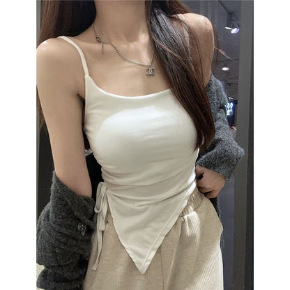 Asymmetrical Plain Drawstring Camisole Top SpreePicky