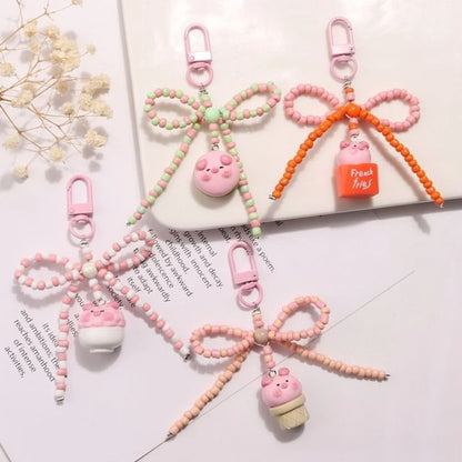 Pig Bow Bead Resin Bag Charm Keyring (Various Designs) SpreePicky