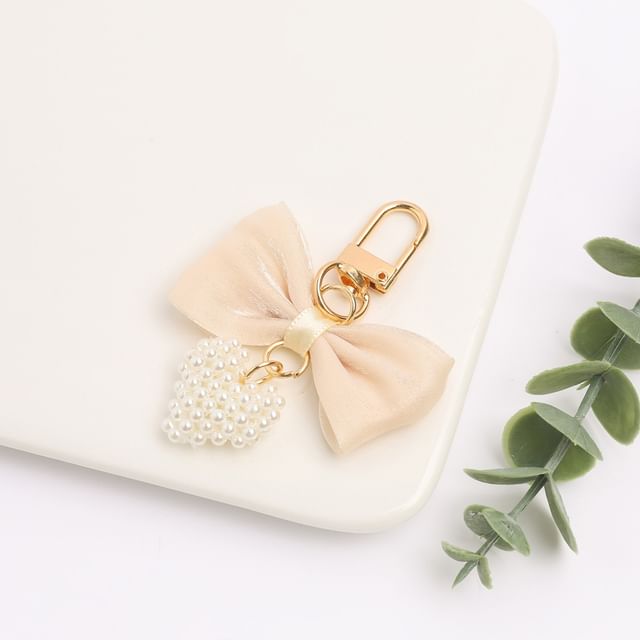 Bow Fabric Heart Faux Pearl Bag Charm Keyring (Various Designs) SpreePicky