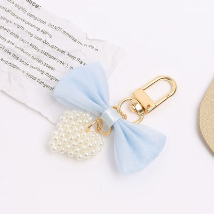 Bow Fabric Heart Faux Pearl Bag Charm Keyring (Various Designs) SpreePicky