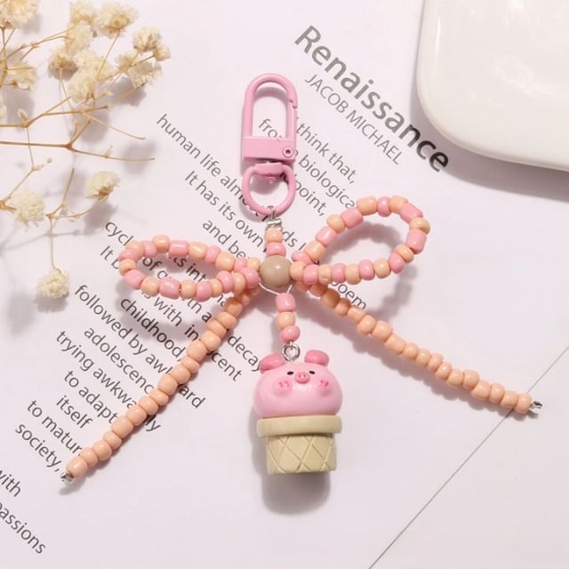 Pig Bow Bead Resin Bag Charm Keyring (Various Designs) SpreePicky