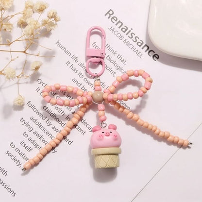 Pig Bow Bead Resin Bag Charm Keyring (Various Designs) SpreePicky