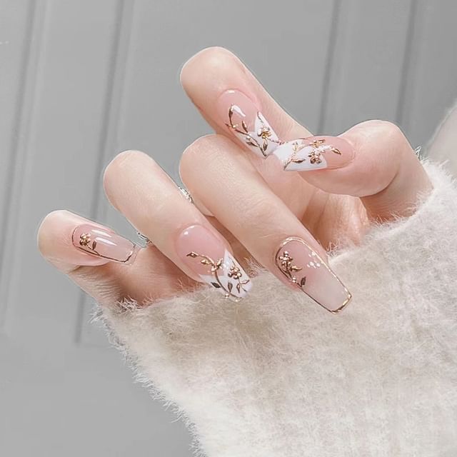 Floral Metallic Press On Nail SpreePicky