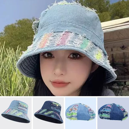 Washed Distressed Denim Bucket Hat / Beret SpreePicky