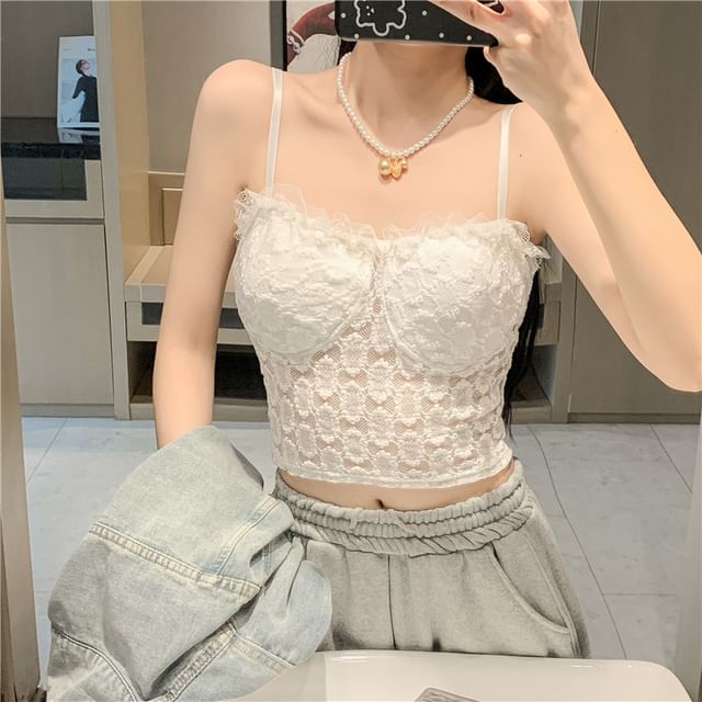 Floral Lace Trim Cropped Camisole SpreePicky