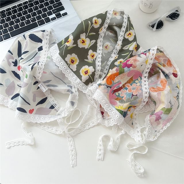 Print Lace Trim Headkerchief SpreePicky