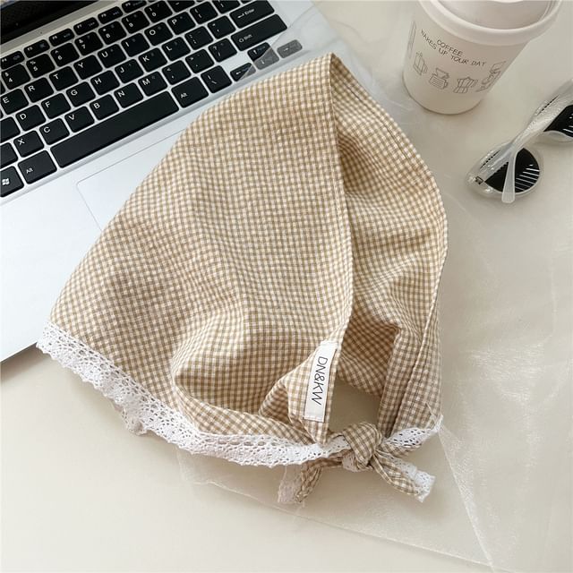 Gingham Lace Trim Headkerchief SpreePicky