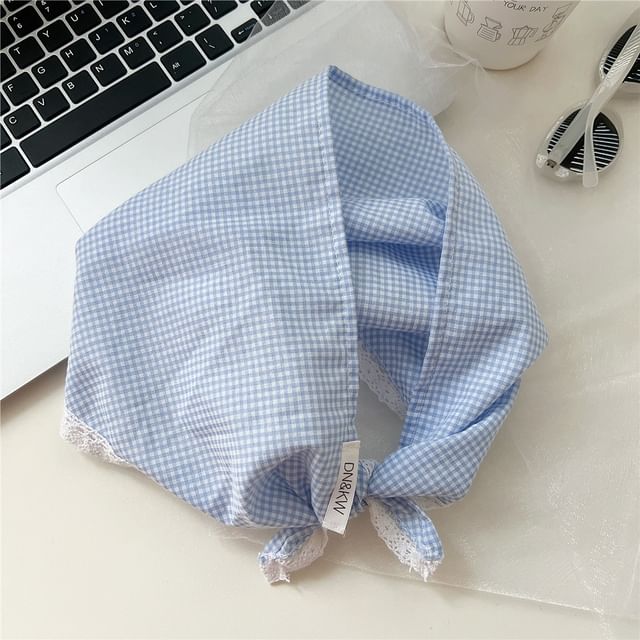 Gingham Lace Trim Headkerchief SpreePicky