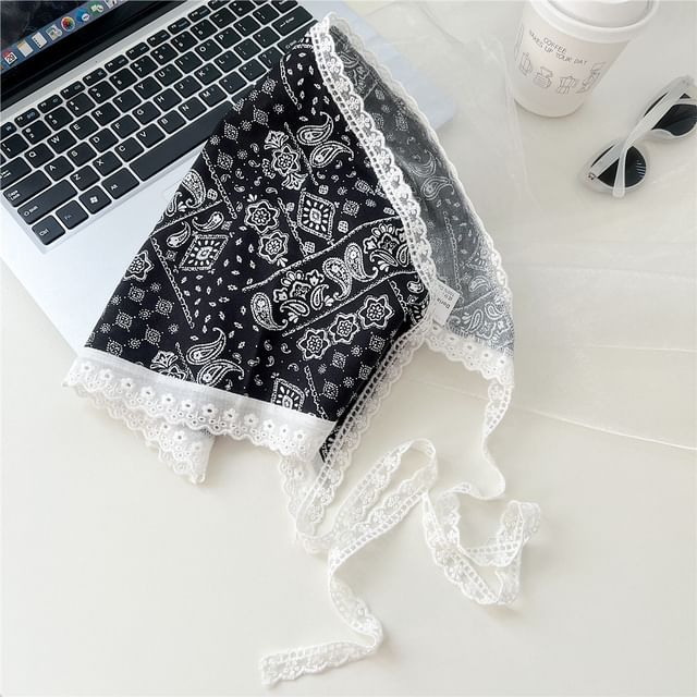 Print Lace Trim Headkerchief SpreePicky