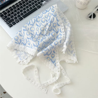 Print Lace Trim Headkerchief SpreePicky