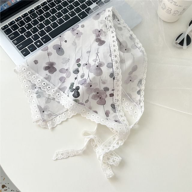 Print Lace Trim Headkerchief SpreePicky