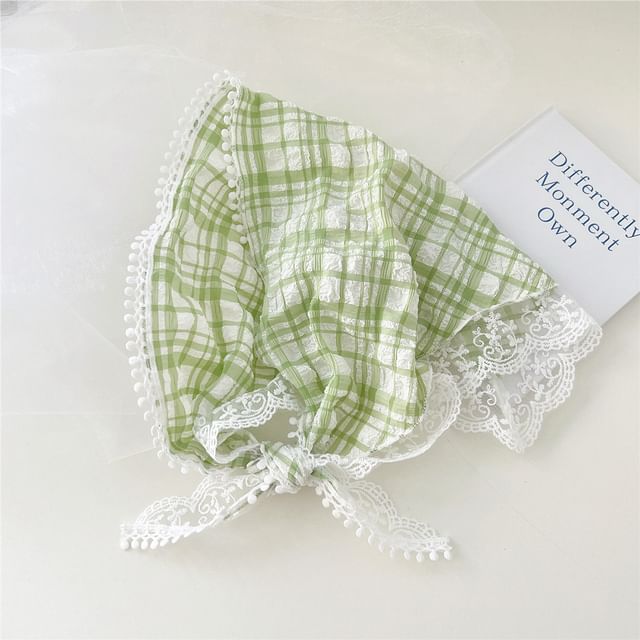 Plaid Lace Trim Headkerchief SpreePicky