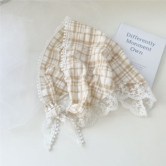 Plaid Lace Trim Headkerchief SpreePicky