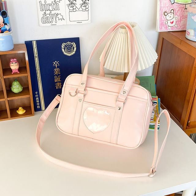 Faux Leather Heart Applique Crossbody Bag mySite