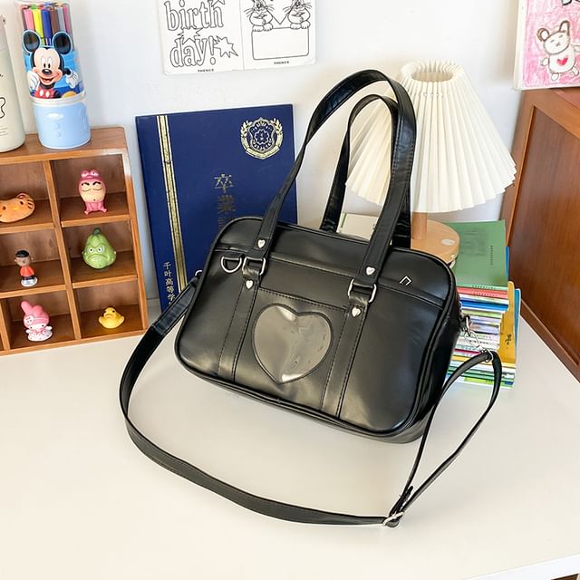 Faux Leather Heart Applique Crossbody Bag mySite