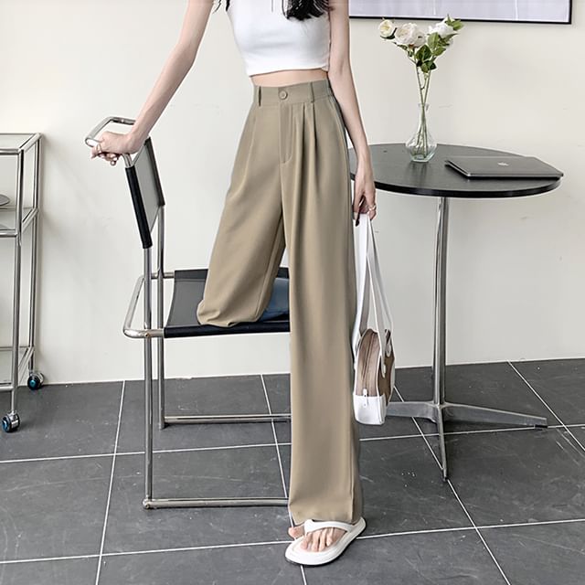 High Waist Plain Loose Fit Dress Pants SpreePicky