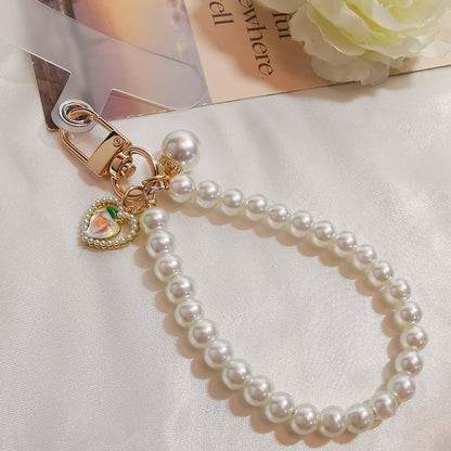 Peach Faux Pearl Phone Strap with Lanyard Pad SpreePicky