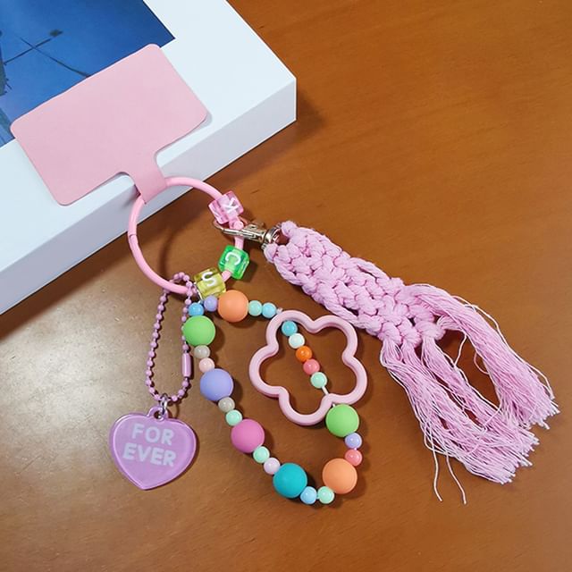 Floral Heart Tassel Phone Strap with Lanyard Pad SpreePicky