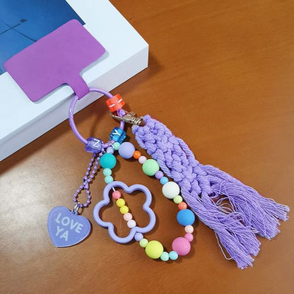 Floral Heart Tassel Phone Strap with Lanyard Pad SpreePicky