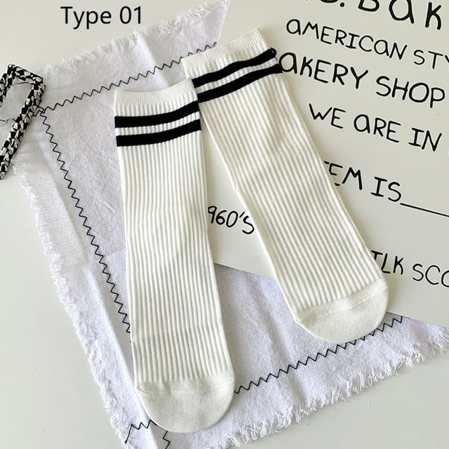 Striped Socks / Plain Socks / Contrast Trim Socks SpreePicky