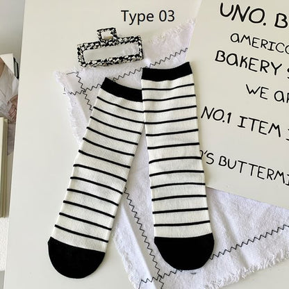 Striped Socks / Plain Socks / Contrast Trim Socks SpreePicky