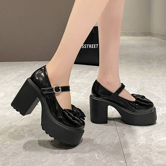 Bow Platform Block Heel Mary Jane Pumps mySite