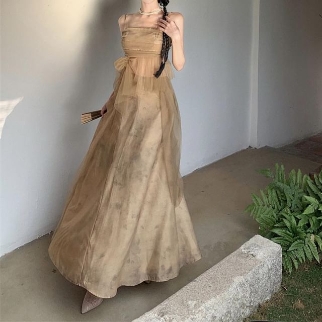 + Mid Plain Rise Maxi Skirt Flowy Set: A-Line Camisole Top FashionChic