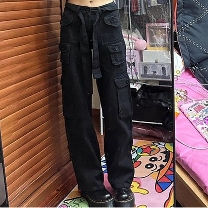 Low Rise Pocket Detail Wide Leg Jeans SpreePicky