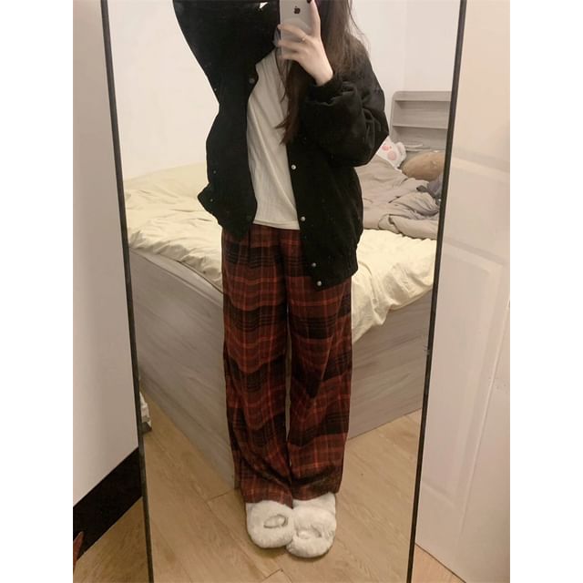 Mid Rise Plaid Wide Leg Pants SpreePicky