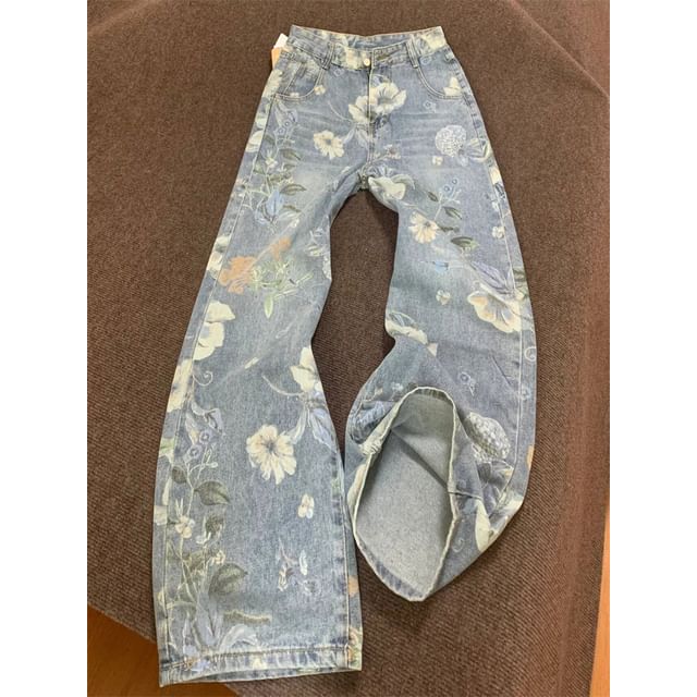 High Waist Floral Wide Leg Jeans SpreePicky