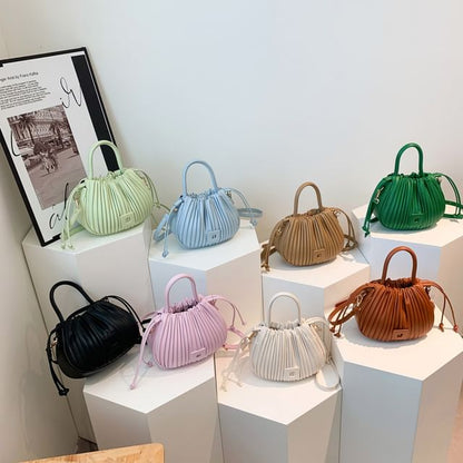 Ribbed Faux Leather Bucket Bag SpreePicky