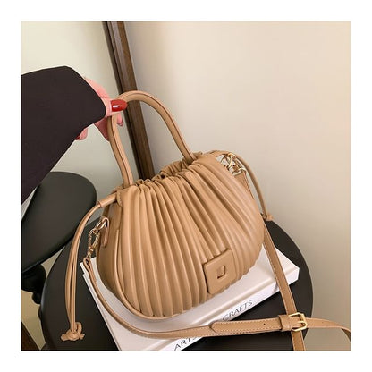 Ribbed Faux Leather Bucket Bag SpreePicky