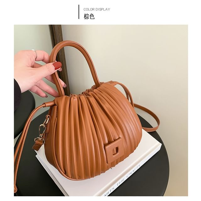 Ribbed Faux Leather Bucket Bag SpreePicky