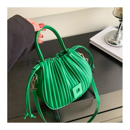 Ribbed Faux Leather Bucket Bag SpreePicky