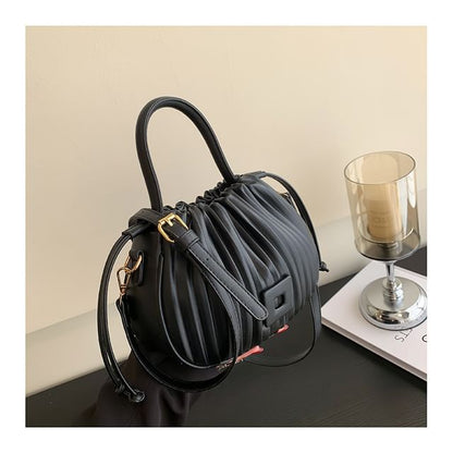 Ribbed Faux Leather Bucket Bag SpreePicky