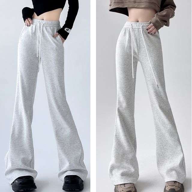 High Rise Plain Drawstring Flare Sweatpants SpreePicky