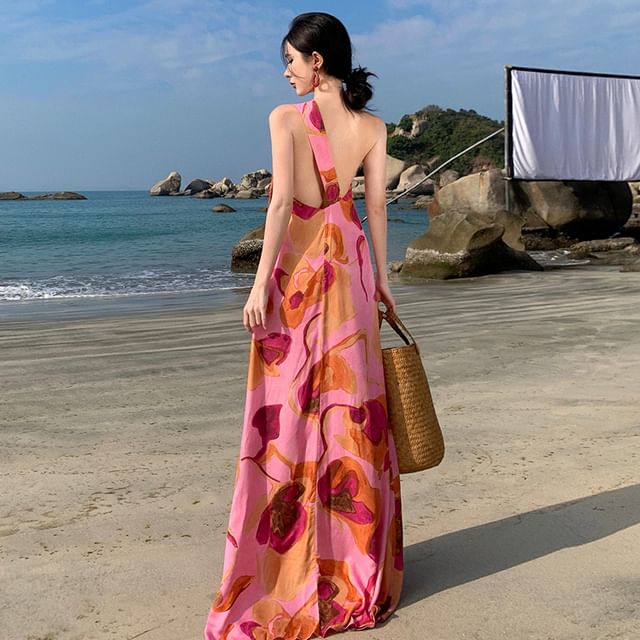 One-Shoulder Floral Print Maxi Sundress SpreePicky