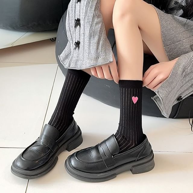 Heart Print Ribbed Socks / Set SpreePicky