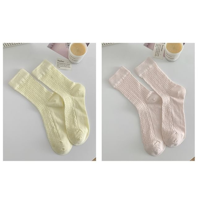 Plain Pointelle Knit Socks / Set SpreePicky