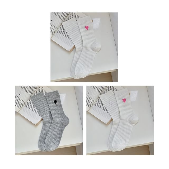 Heart Print Ribbed Socks / Set SpreePicky