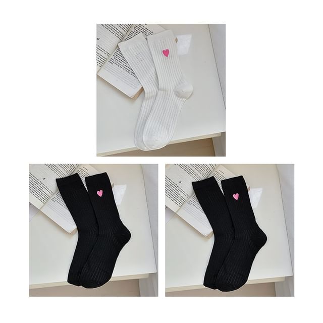 Heart Print Ribbed Socks / Set SpreePicky