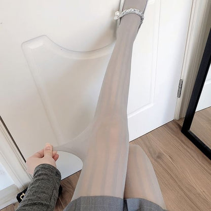 Striped Lace Trim Sheer Tights mySite