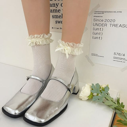 Bow Frill Trim Perforated Socks SpreePicky