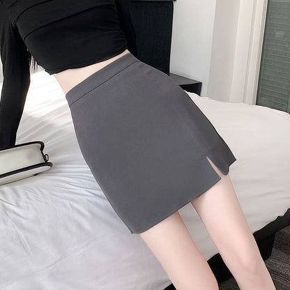 High Rise Plain Side-Slit Mini Pencil Skirt SpreePicky