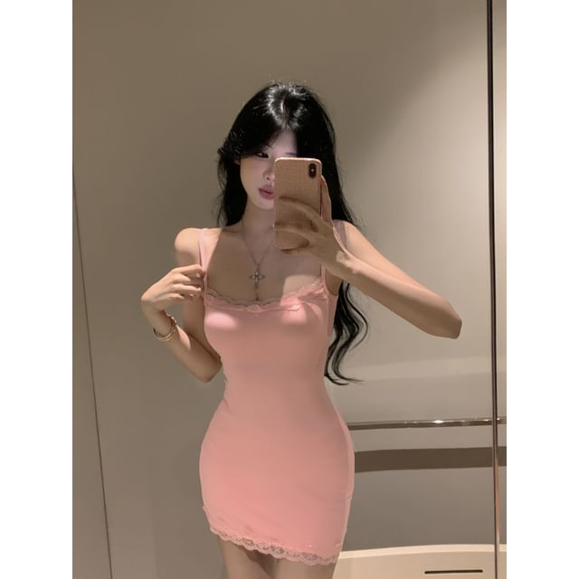 Spaghetti Strap Plain Mini Bodycon Dress SpreePicky