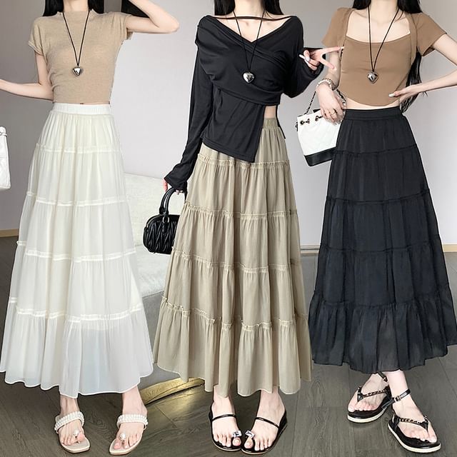 High Rise Plain Maxi A-Line Skirt SpreePicky