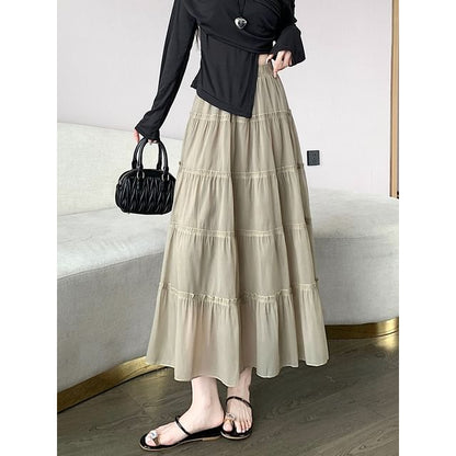 High Rise Plain Maxi A-Line Skirt SpreePicky