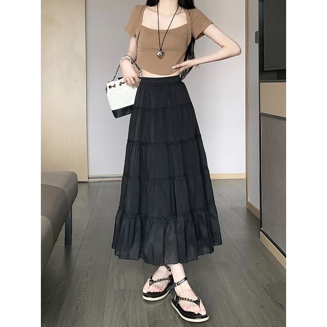 High Rise Plain Maxi A-Line Skirt SpreePicky