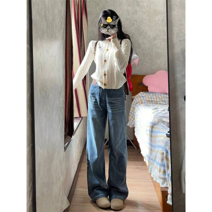 Mid Rise Applique Washed Wide Leg Jeans SpreePicky